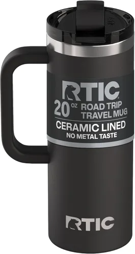 Miniatura 34 de RTIC - Taza de viaje para viajes de 16oz con tapa y asa, forrada en cerámica, aislada, de acero inoxidable, metálica, de doble pared con aislamiento