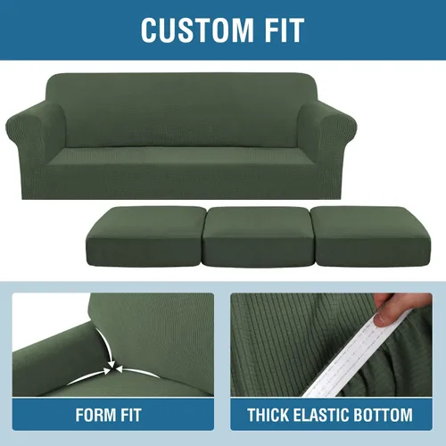 Miniatura 4 de H.VERSAILTEX - 4 fundas de sofá elásticas para 3 fundas de cojín para muebles de sala de estar (funda base más 3 fundas de cojín de asiento), tela