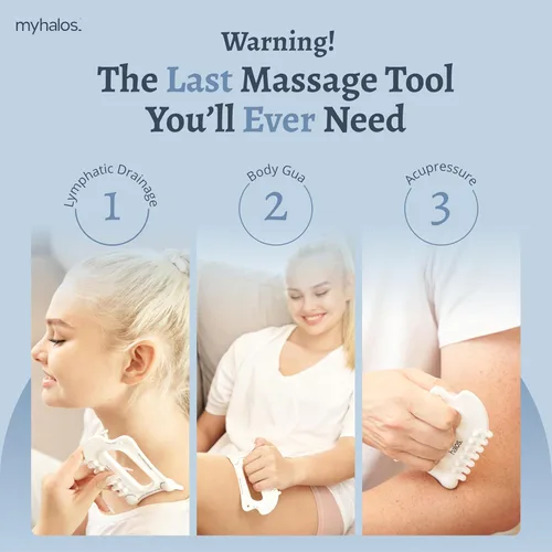 Miniatura 5 de MyHalos Herramientas Faciales de Cerámica Corporal Gua Sha 6 en 1 - Herramienta de Drenaje Linfático, Herramienta de Escultura Facial y Herramienta
