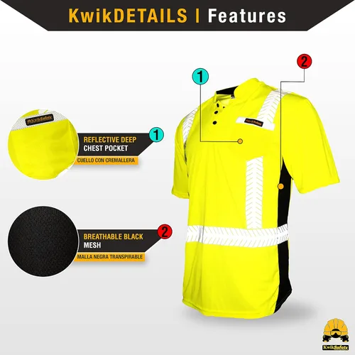 Miniatura 5 de KwikSafety - Camisas de seguridad de manga corta premium [collares de lujo] Clase 2 Hi Vis Camisas para hombres ANSI OSHA Camisas de alta