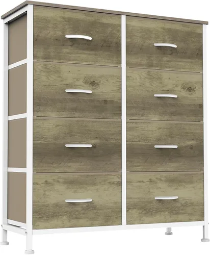 Miniatura 18 de Sweetcrispy Cómoda para dormitorio, cómoda de tela con 8 cajones, cómoda para armario, sala de estar, marco de acero resistente, parte superior