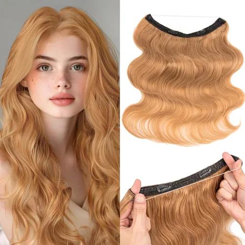 Miniatura 35 de Extensiones de cabello en aureola de cabello humano real, Extensión de cabello Halo 100% cabello humano, Extensiones de cabello con alambre, Lacio