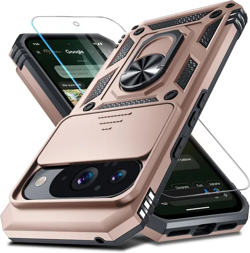 Miniatura 9 de Janmitta - Funda compatible con Google Pixel 9 Pro XL con cubierta deslizante para lente de cámara incorporada + protector de pantalla + soporte
