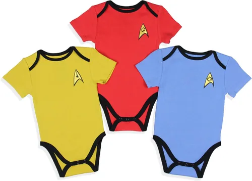 Star Trek - Pijama para dormir con diseño de colores primarios, color rojo, dorado y azul, paquete de 3 unidades