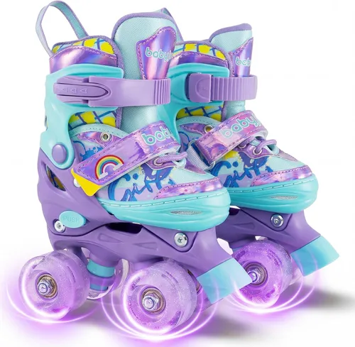 Miniatura 12 de BABY JOY Patines de ruedas de mariposa, 4 tamaños ajustables para niñas, adolescentes y adultos de 5 a 8 a 13 años o más, con ruedas iluminadas