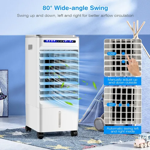 Miniatura 5 de COSTWAY Enfriador de aire evaporativo portátil, enfriador de pantano 3 en 1 con control remoto, temporizador de 7 horas, 3 velocidades de viento, 3