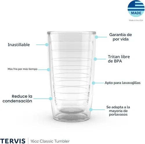 Miniatura 3 de Tervis Vaso aislado de mesa transparente y colorido fabricado en Estados Unidos con doble pared, taza de viaje que mantiene las bebidas frías