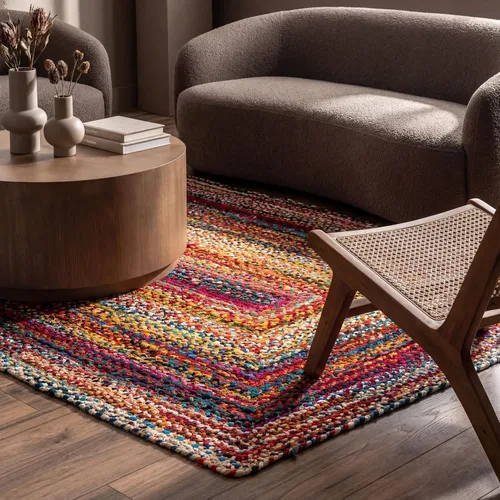 Miniatura 10 de nuLOOM Tammara - Alfombra bohemia trenzada a mano, algodón, hecha a mano, ecológica, colorida, roja, azul, rosa, amarillo