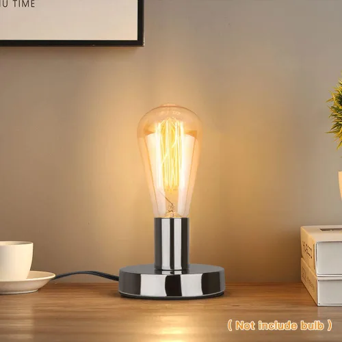 Miniatura 5 de Base de lámpara de mesa industrial Helunsi, base de lámpara E26 E27 plateada sin pantalla, base de lámpara de escritorio corta expuesta, soporte