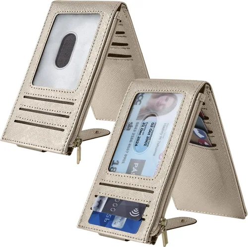 Miniatura 2 de Chelmon Billetera de mujer delgada con bloqueo RFID, billetera plegable con varios compartimientos para tarjetas con bolsillo con cierre, Dorado