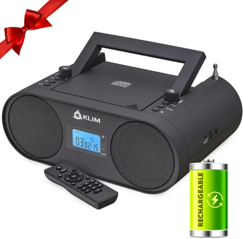 KLIM Boombox B4 Reproductor de CD Sistema de Audio Portátil - Nuevo - Radio AM/FM con Reproductor de CD MP3 Bluetooth AUX USB - Batería Recargable