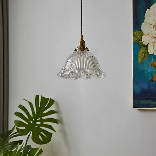 Miniatura 5 de Elegante lámpara de cristal y latón E27 de altura ajustable para sala de estar, loft y pasillos