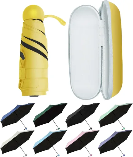 UVANTI Paraguas pequeño pequeño con estuche, 6 varillas, ligero plegable y compacto, paraguas de viaje ligero portátil para mochila bolso - bolsillo