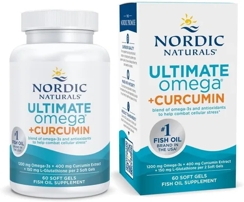 Nordic Naturals Omega curcumina, limón - 60 geles suaves - 1200 mg Omega-3 + 400 mg de curcumina optimizada - Combate el estrés celular - Sin OMG -