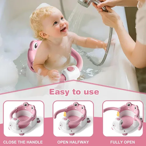 Miniatura 2 de Asiento de Baño para Bebés de 6 Meses y Más Asientos de Baño Antideslizantes para Niños Pequeños para Sentarse Silla de Bañera para Bebés con Rosa