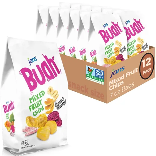 Miniatura 10 de Jans Buah Chips de frutas secas: experimenta frutas mixtas secas reales, sin gluten, dulces y crujientes, listas para comer, perfectas