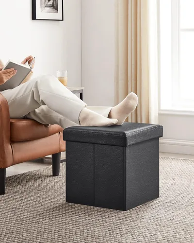 Miniatura 7 de SONGMICS cubo de almacenamiento de piel sintética, asiento, 15 pulgadas, Madera, Negro