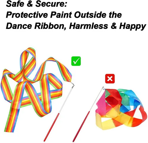 Miniatura 3 de Paquete de 4 cintas de baile de 6.6 ft, cintas de gimnasia rítmica con serpentinas de arco iris, varitas giratorias en palos para baile artístico