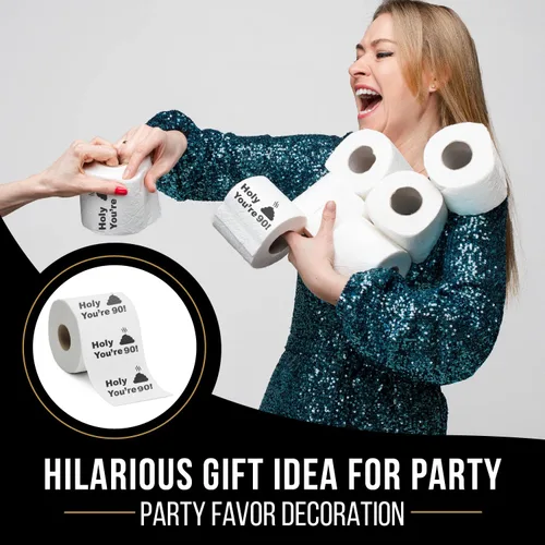 Miniatura 7 de Papel higiénico para decoración de cumpleaños número 90 para hombres y mujeres, diseño divertido, gran regalo divertido de broma, ecológico, ultra