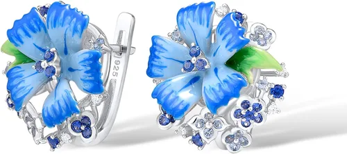 Miniatura 2 de Santuzza - Pendientes de plata de ley con flores esmaltadas y gemas de plata esterlina