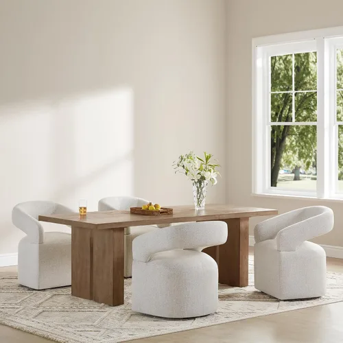 Miniatura 9 de KISLOT Juego de 1 sillas de comedor tapizadas, modernas sillas de comedor con ruedas ocultas, sillas de cocina con brazo con tela de aspecto