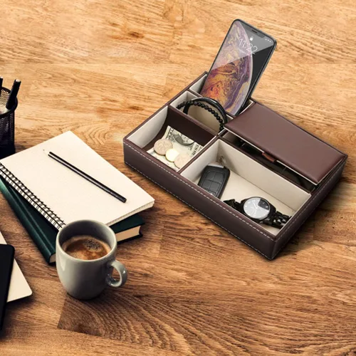 Miniatura 4 de Baoyun - Bandeja de cuero para hombre, organizador de joyas para hombre, organizador de mesita de noche, bandeja de noche de cuero para entrada