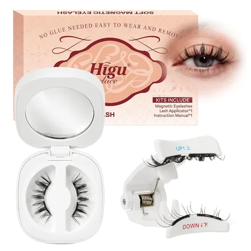 Miniatura 21 de Higu clace Pestañas magnéticas con aplicador, 2 pares de pestañas magnéticas, no necesita pegamento, pestañas magnéticas reutilizables, aspecto
