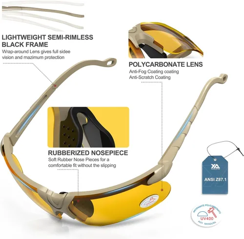 Miniatura 2 de Xaegistac Gafas de disparo con estuche Gafas de seguridad antivaho para cazadores para adultos Lente amarillo-marco caqui
