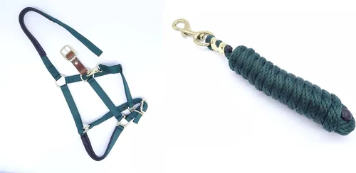 Miniatura 2 de Cabestro para caballo, nailon acolchado, separador de cuero, barbilla ajustable y broche de garganta, tamaño completo de caballo