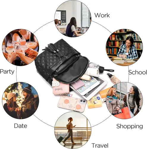 Miniatura 6 de I IHAYNER Mochila de moda para niñas, mini mochila para adolescentes, mochila de viaje multiusos con borla de dije