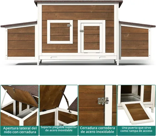 Miniatura 8 de YITAHOME Gallinero grande de madera para gallineros, corral de pollo al aire libre con 2 cajas de anidación, jaula de aves de corral, jaula