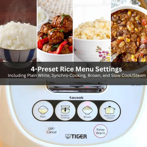 Miniatura 3 de Hervidor de arroz y calentador JBV-A10U de Tiger Corporation, con función 3 en 1, capacidad de 5.5 tazas, Blanco