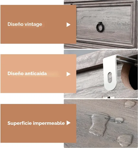 Miniatura 7 de VVFLU Cómoda gris de 48 pulgadas de alto con 6 cajones para dormitorio, organizador de almacenamiento grande para ropa, para sala de estar, Gris topo