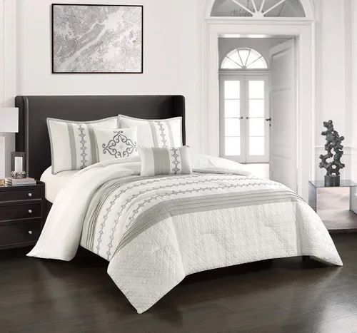 Miniatura 11 de Grand Avenue Juegos de cama con diseño geométrico negro/rojo, tamaño Queen con edredón, 7 piezas, funda de almohada, falda de cama, almohada