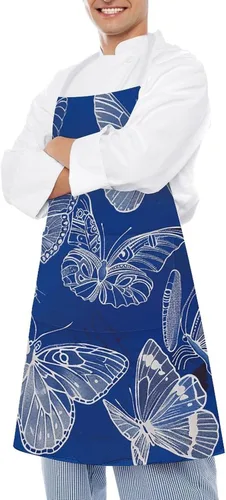 Miniatura 4 de MUSM Apron for Adults - 27.6 X 31.5 Inch, Heavy-Duty Polyester Aprons with Two Large Pockets, Waterproof Several Butterfly Lines Kitchen Apron for