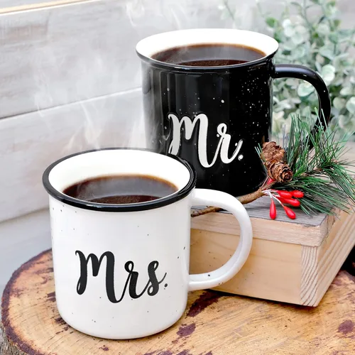 Miniatura 9 de MAINEVENT Mr and Mrs Tazas de 11 onzas, taza de café de cerámica para parejas, taza de señor y señora