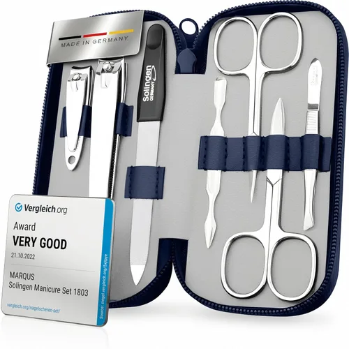 Set de manicura Solingen hecho en Alemania - Juego exclusivo de 7 piezas de cortauñas para dedos de manos y pies para mujeres y hombres en estuche