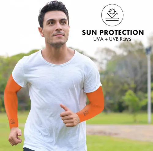 Miniatura 3 de TUFF - Mangas de compresión para brazos refrigerantes, mangas de brazo UPF 50 para hombres y mujeres.. Naranja Hi Vis 1 par