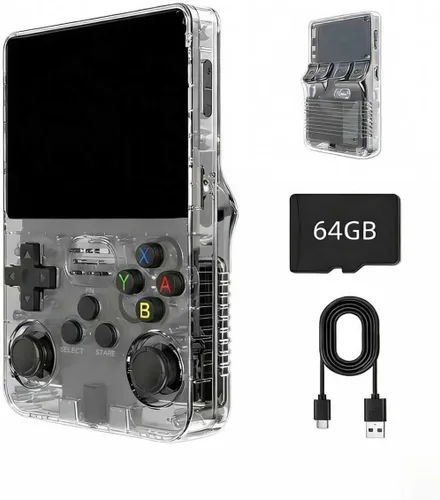 Consola de juegos portátil retro, consola de juegos portátil con pantalla IPS de 3.5 pulgadas con sistema Linux, juegos integrados de 64 GB,