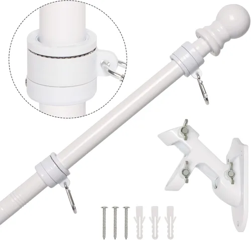 NELXINJO Kit de poste de bandera de acero inoxidable de 5 pies con abrazadera para exterior de la casa | Montaje exterior para bandera americana de