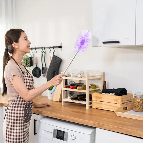 Miniatura 6 de Vesici 150 piezas de repuesto de plumero compatibles con Swiffer Dusters, repuesto desechable a granel grueso con 1 mango resistente para limpieza