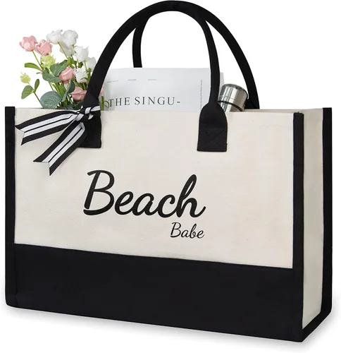 Miniatura 81 de TOPDesign - Bolso de playa de lona con inicial personalizada, bolsa de regalo con monograma, para mujer