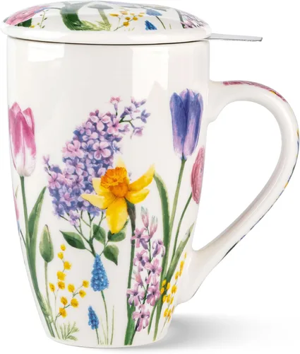 Miniatura 16 de GBHOME Taza de té con infusor y tapa, taza grande de cerámica de hoja suelta de 18 onzas, apta para microondas, apta para lavavajillas, perfecta