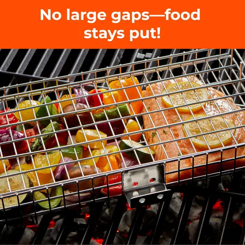 Miniatura 6 de Cesta de parrilla ajustable con mango extraíble – 4 niveles de altura para verduras, carne, pescado y más – Cesta de barbacoa con tapa de bloqueo