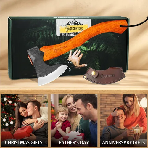 Miniatura 6 de NEDFOSS Hacha de Acampar Mammoth, Hacha de Camping de 15.5" con Acero de Alto Carbono 1065 y Mango de Madera, Hacha Multiusos para Camping