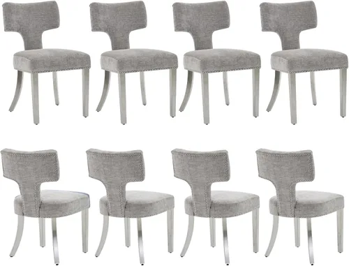 Miniatura 29 de Juego de 2 sillas de comedor modernas de mediados de siglo, sillas de comedor tapizadas en tela de chenilla con respaldo curvado y ribete