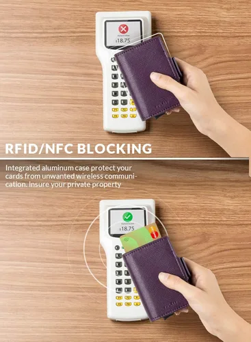 Miniatura 3 de VULKIT Tarjetero de crédito con bloqueo RFID de cuero automático billetera desplegable delgada con clip para dinero funda doble para tarjetas