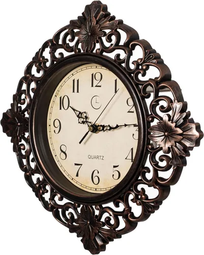 Miniatura 7 de Clockswise Reloj de pared colgante redondo clásico de 11 pulgadas con marco floral adornado en acabado envejecido vintage para el hogar, entrada