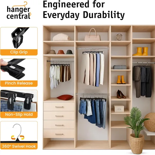Miniatura 5 de Paquete de 30 perchas para pantalones, perchas delgadas de plástico de 10 pulgadas con clips para faldas, pantalones, pantalones cortos, organizador