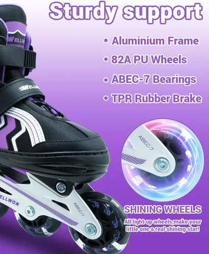 Miniatura 3 de Patines en línea para niños y niñas de 6 a 12 años, patines ajustables para principiantes con ruedas iluminadas para niños, jóvenes y adolescentes